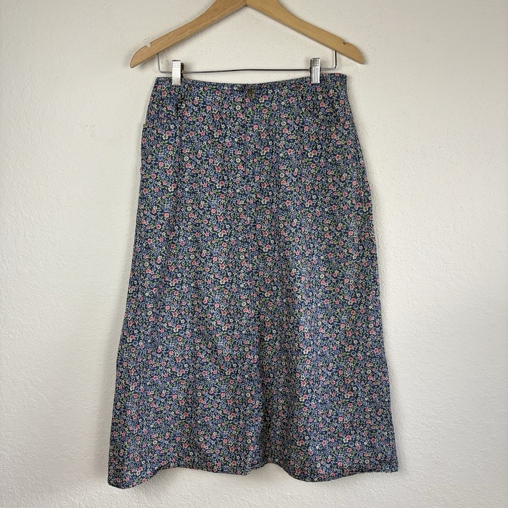Vtg Liz Claiborne Denim Skirt Midi Size 12 L Floral Cottage Prairie Boho A Line